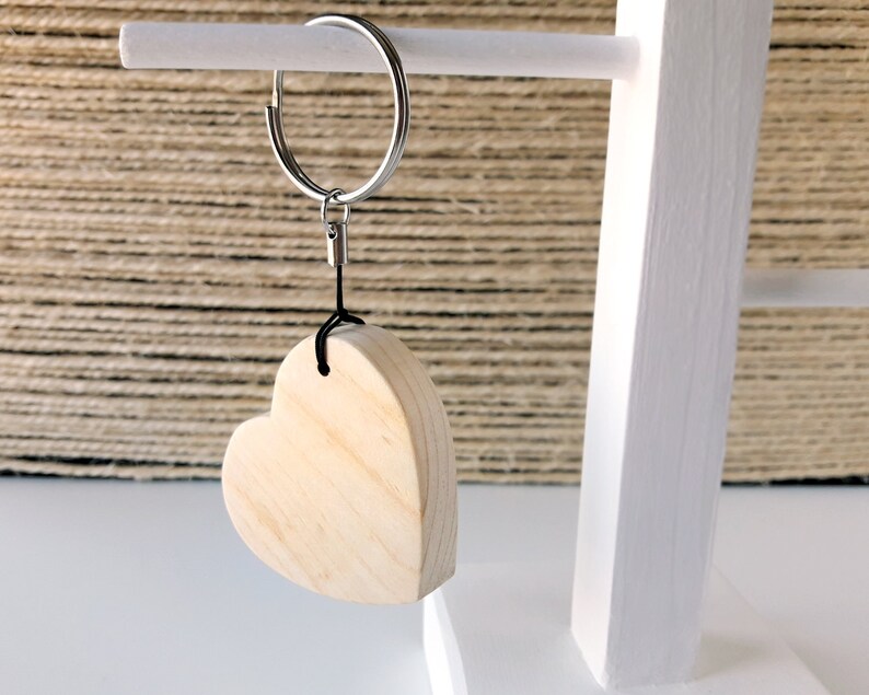 Wooden heart keychain, Mother's Day gift from son, Minimalist key ring for women image 5