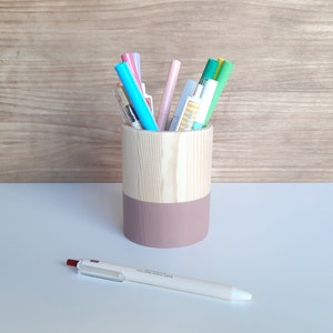 Wooden pencil holder, Minimal office desk decor, Scandinavian makeup brush pot RosaOscuro/Dark pink