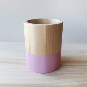 Wooden pencil holder, Minimal office desk decor, Scandinavian makeup brush pot image 2