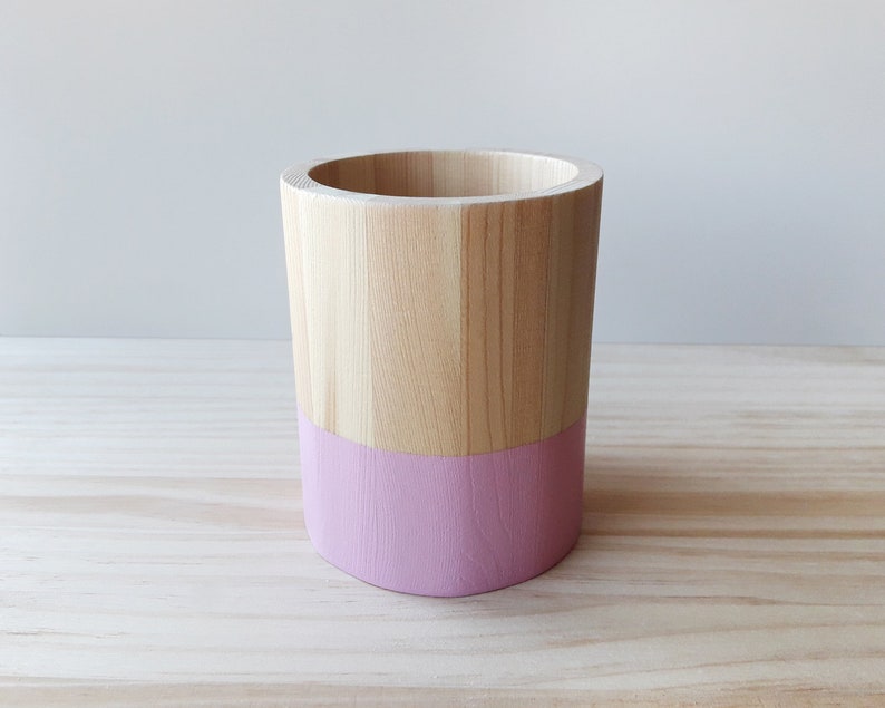 Wooden pencil holder, Minimal office desk decor, Scandinavian makeup brush pot image 2