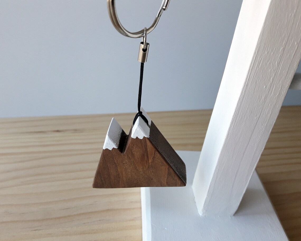Wooden mountain keychain Minimalist hikers gift Rustic Etsy