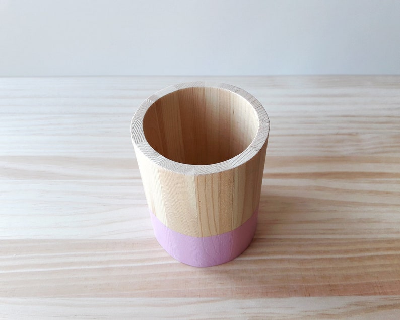 Wooden pencil holder, Minimal office desk decor, Scandinavian makeup brush pot image 4