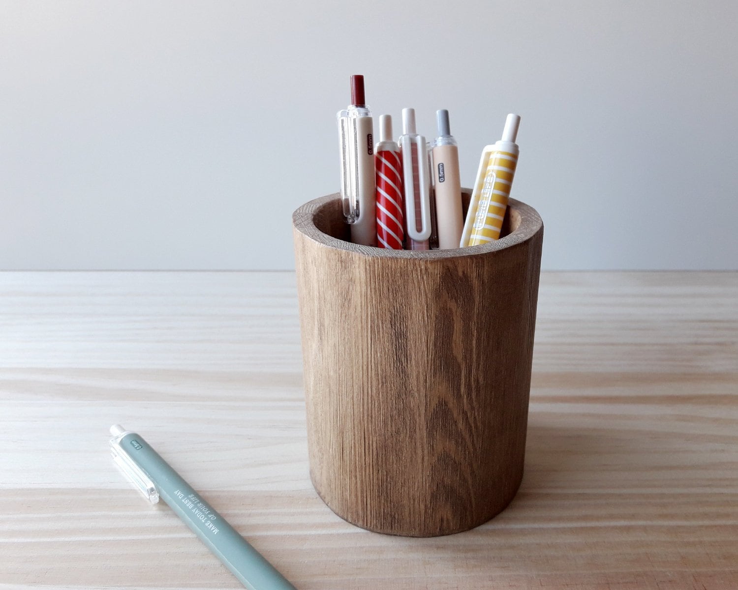 Minimalist Wooden Pencil Holder. Nordic Pen Cup for Desk