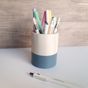 Wooden pencil holder, Minimal office desk decor, Scandinavian makeup brush pot Gray