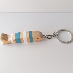 Summer fishing keychain, Minimalist wooden fish key ring, Boho chic beach accessories, Handmade wood ocean creatures image 7