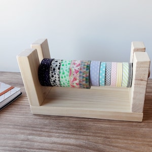 Wooden washitapes organizer, Minimalist style washi dispenser, Storage of Japanese tapes