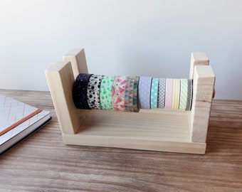 Wooden washitapes organizer, Minimalist style washi dispenser, Storage of Japanese tapes