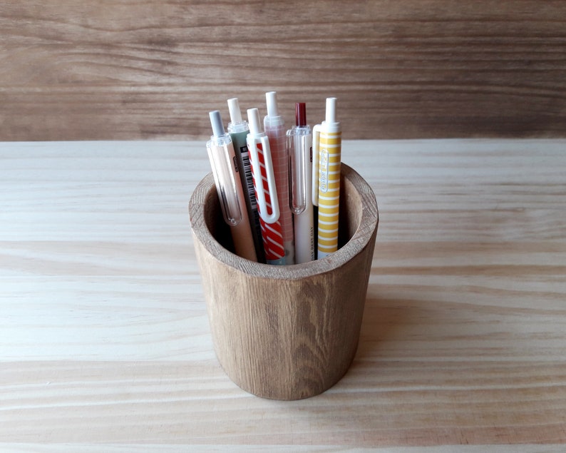 Wooden makeup pencil holder, Modern pen stand, Minimalist desk organizer image 7