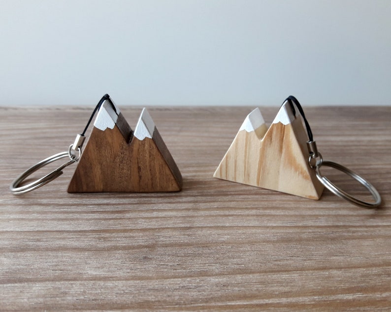 Wooden mountain keychain, Minimalist hikers gift, Rustic travelers gift image 10