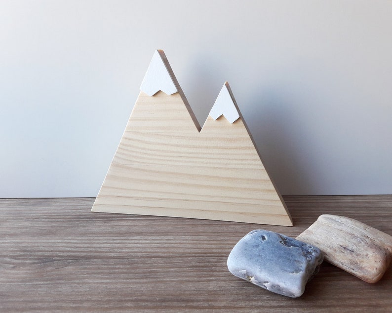 Snow capped wooden mountains, Minimalist and scandinavian home decor, Woodland nursery decor image 1