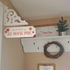 Welcome to the North Pole Street Sign Holiday Open House Christmas Personalized Farmhouse Decor Rustic White Cottage Christmas Signs
