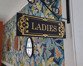 Powder Room Sign Double Sided Personalized Street Signs Vintage Distressed Farmhouse Decor Hanging Bathroom Sign