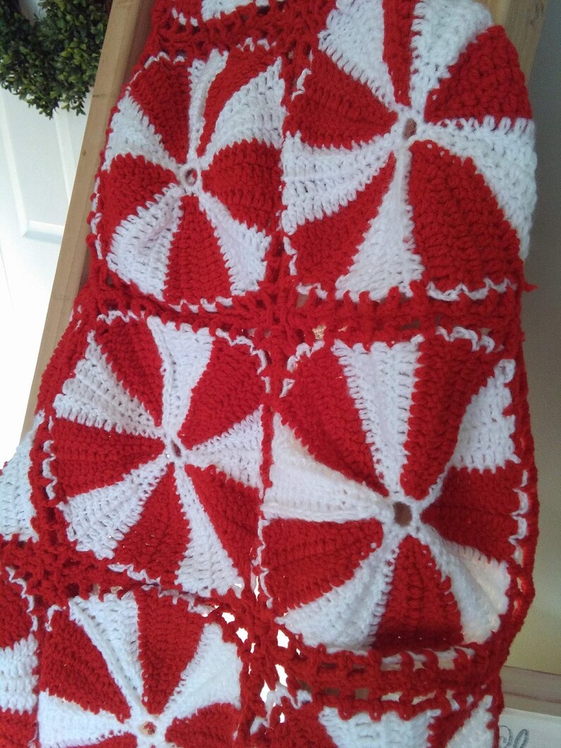 Red Peppermint Christmas Blanket Crochet Peppermint Blanket Etsy