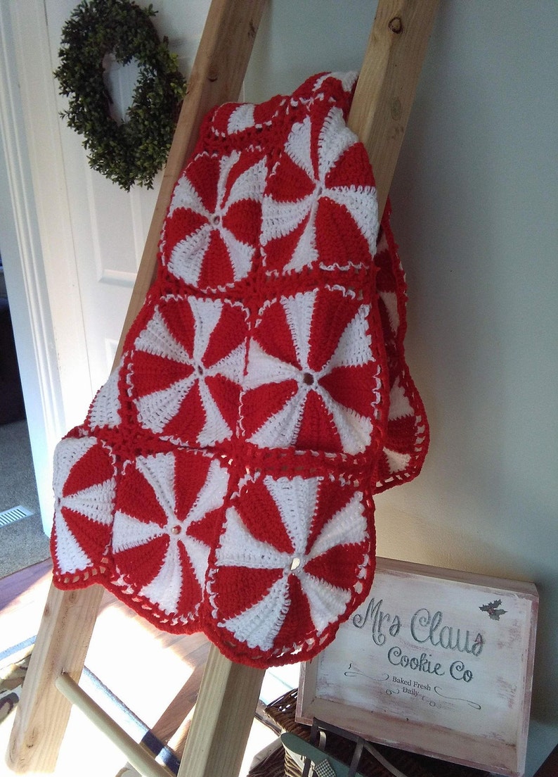 Red Peppermint Christmas Blanket Crochet Peppermint Blanket Etsy