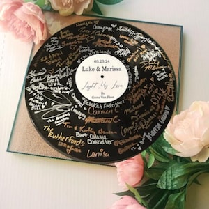 Personalized Record w/Display Case Wedding Guestbook  First Song Vinyl Birthday Anniversary Keepsake Party Signatures Wedding Keepsake