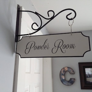 Powder Room Sign Double Sided Personalized Street Signs Vintage Distressed Farmhouse Decor Hanging Bathroom Sign