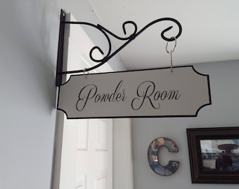 Powder Room Sign/Personalized Street Signs/Vintage/Distressed/Farmhouse Decor/Hanging Bathroom Sign