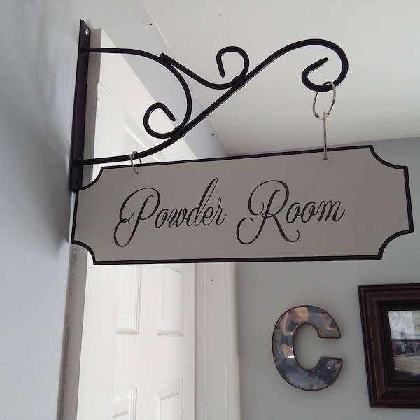 Powder Room Sign/Personalized Street Signs/Vintage/Distressed/Farmhouse Decor/Hanging Bathroom Sign