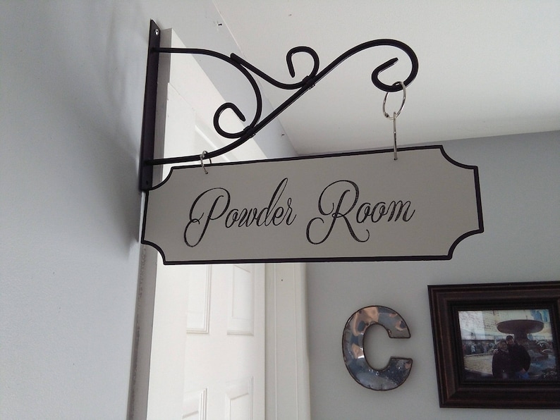 Powder Room Sign Personalized Street, Hanging Bathroom Sign