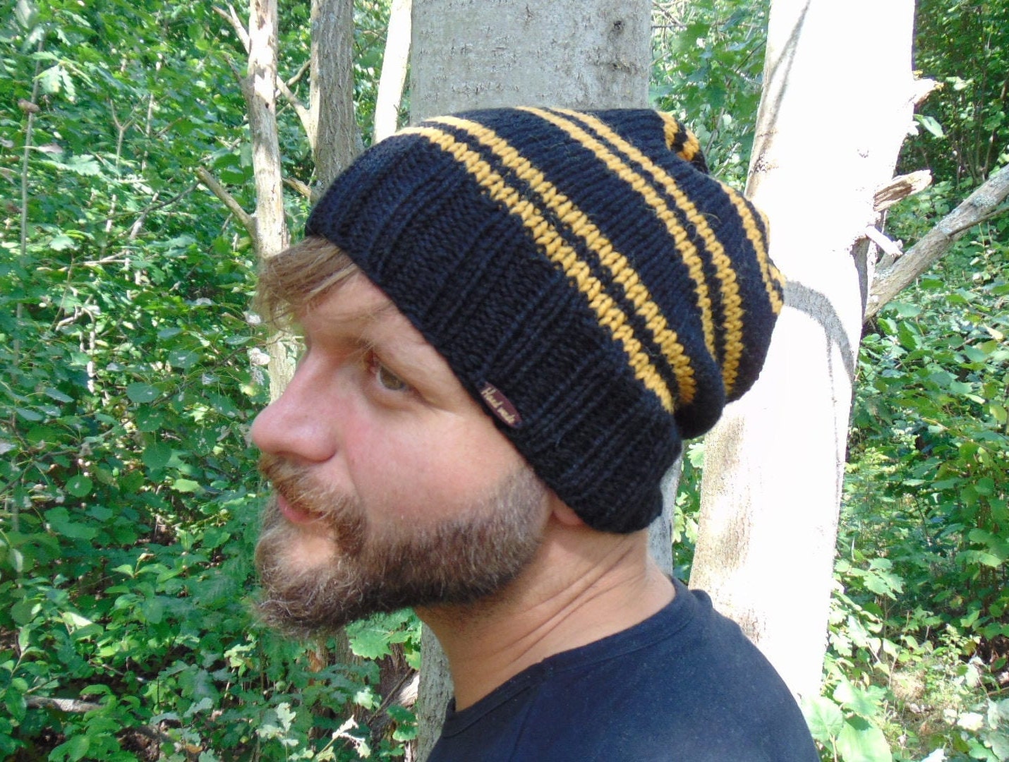 Black Mustard Alpaca Striped Hat Winter 