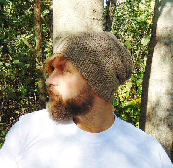 Beige Knit Mens Beanie Alpaca Men Hat 