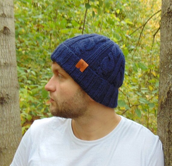 Navy Blue Alpaca Cable Beanie Navy Mens 