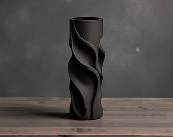 Matte Black Spiral Flow Indoor Planter Vase, Twisted Modern Flower Pot, Tabletop Home Decor