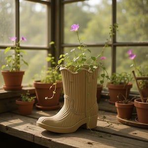 Rustic Cowboy Boot Holder for Plants – 3D Printed Wild West Decor, Western Style Multi-Purpose Vase, Farmhouse Table Centerpiece