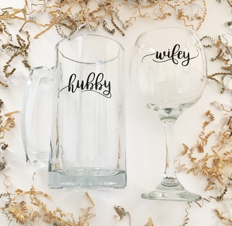Wifey Wine Glass & Hubby Beer Mug Gift Set Wedding Glasses Etsy