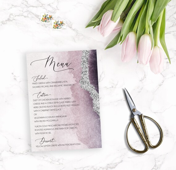 Menu Cards For Wedding Reception Menu Cards Watercolor Etsy