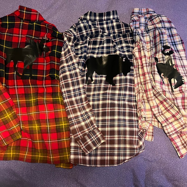 Upcycled  distressed bleached flannel shirts