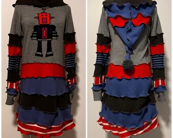 Upcycled Katwise inspired robot sweater dress. Size M. OOAK.