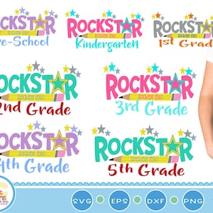 Schule svg Rock Star Rock in Prek-6th svg Zurück zu Schulentwurf, Schüler Lehrer SVG EPS DXF Png Silhouette Cricut Vektor Kunst Schnittdatei