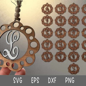 Auto charme eerste monogram svg Glowforge svg-bestand lasergesneden sleutelhanger, achteruitkijkspiegel Svg, Eps, Dxf, Png cricut, silhouet, hangende charme