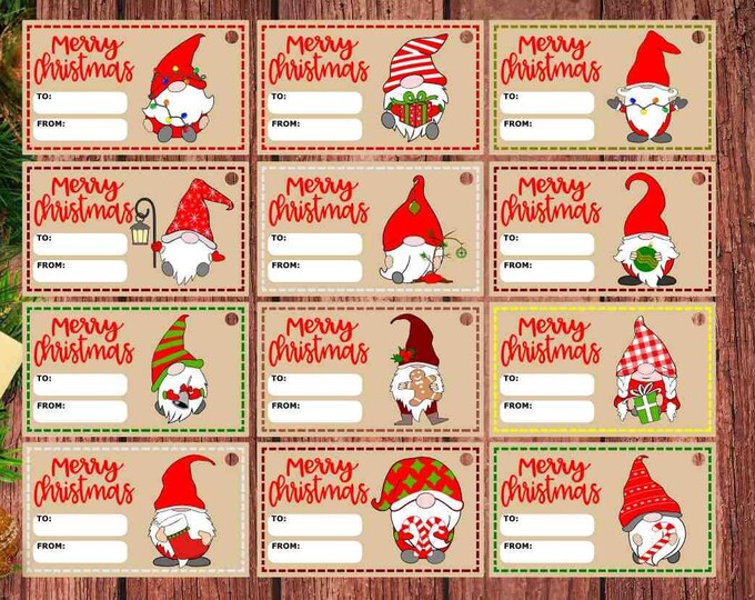 Christmas svg, Gift Tag Svg Bundle, Gnome Christmas tags Labels SVG EPS Png DXF Cut Files digital design download files Silhouette Cricut
