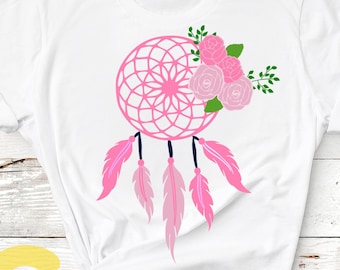 Floral DreamCatcher Svg Dream catcher Svg Mothers day Mom Flowers Boho cut file Feathers SVG Eps Png Dxf, Sublimation Cricut, Silhouette