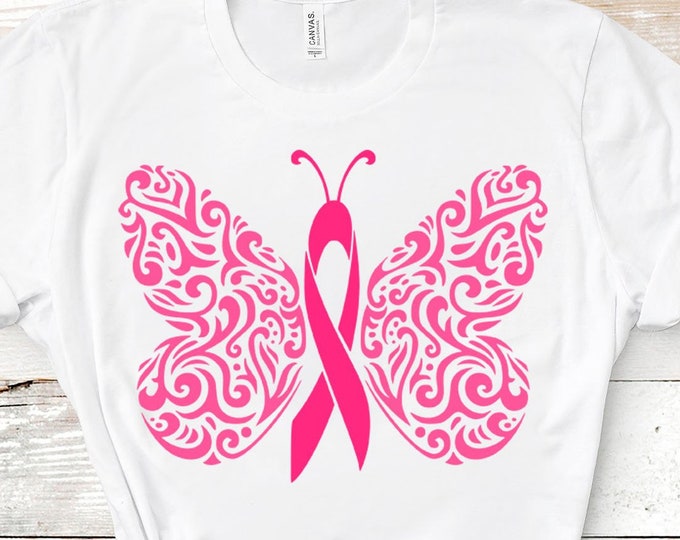 Filigree Butterfly Cancer Ribbon SVG: Breast Cancer Awareness (Digital Download)