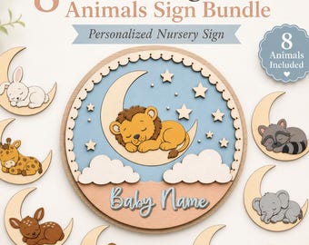 Baby Name Sign SVG Bundle, 8 Woodland and Safari Nursery Door Laser Cut Files