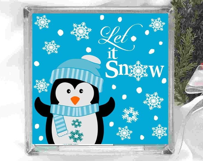 Penguin svg, Let it Snow square sign SVG Winter Snowman design looking up, silhouette cut fles, cricut Svg, Eps Dxf Png laser Clipart