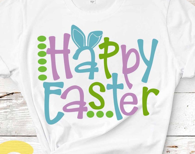 Easter SVG, Happy Easter svg, Bunny Ears, Basket design Easter Rabbit Svg  word art cut file Easter shirt design svg, Dxf, Eps Png