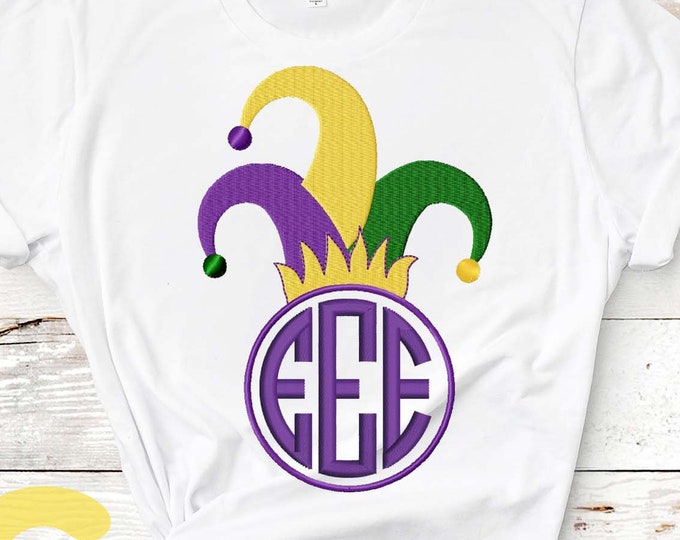 Jester Hat Embroidery Design PES Mardi Gras Monogram Frame Instant Download digital file in EXP, HUS, Jef, Pes, Vip and Xxx