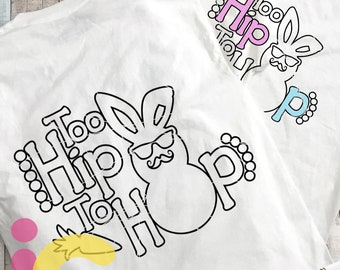 Digi Stamp Easter svg, Too hip to hop Coloring svg, boys Easter svg cut file Easter bunny svg New baby, bunny hop svg rabbit svg eps dxf png