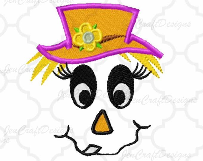 Scarecrow Face #8 Embroidery design,bow, Female hat Fall Instant Download digital file in DST, EXP, HUS, Jef, Pes, Vip and Xxx
