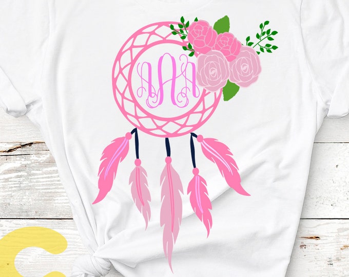 Floral  Dreamcatcher Svg Dream Catcher Mothers day Monogram frame Mom Boho cut files cricut sublimation SVG Eps Png Dxf, Cricut Silhouette