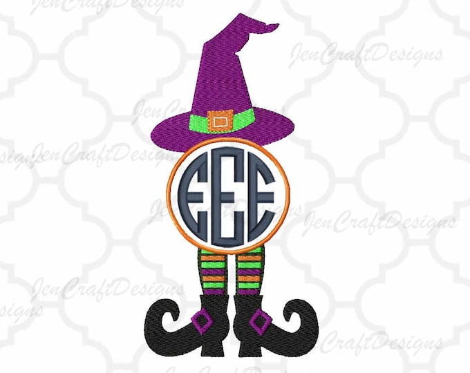 Witch Legs hat Embroidery Monogram Frame Halloween, Fall Instant Download digital file in EXP, HUS, Jef, Pes, Vip and Xxx