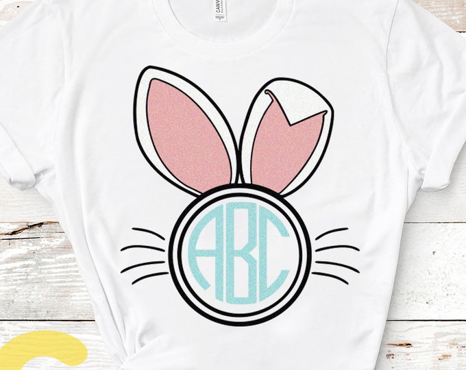 Easter svg Bunny Ears Monogram Frame svg, Cute Easter Shirt Design, Birthday Child SVG Files, Bunny Ear  Cricut, Silhouette, Cut File