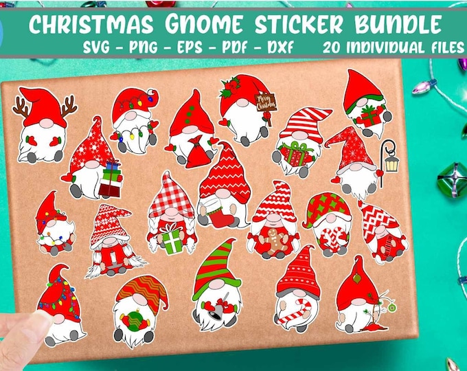 Christmas Gnomes svg Stickers svg Gnome stickers bundle svg Digital cut file Dxf Eps Png Pdf Cut and print files for Circut Silhouette Sub