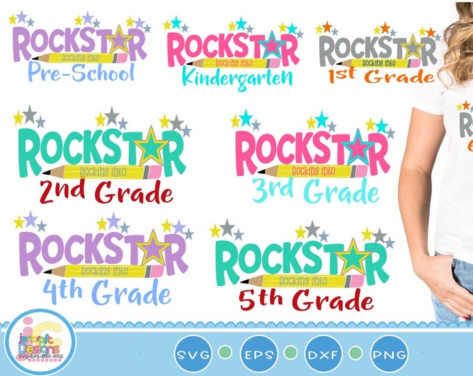 School svg Rock Star Rock into Prek-6th Svg Back to School design, Student Teacher SVG EPS DXF Png Silhouette Cricut Vector Art Cut File