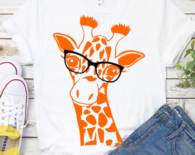 Giraffe Svg, Giraffe face svg, Giraffe head svg Cute Giraffe Face Wearing Glasses svg kids design cut file cricut Silhouette Svg Eps Dxf Png