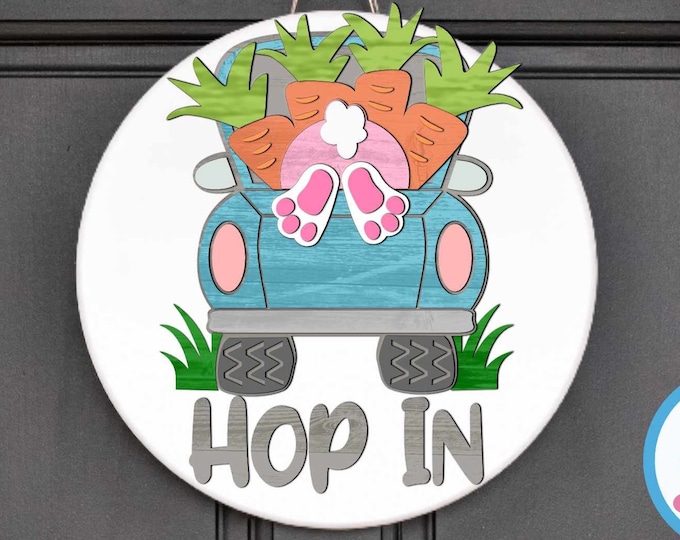 Hop In Bunny Tail Sign, Easter welcome sign svg, Round Porch door hanger svg Glowforge laser file Svg Eps Dxf Png Cricut cut file Silhouette